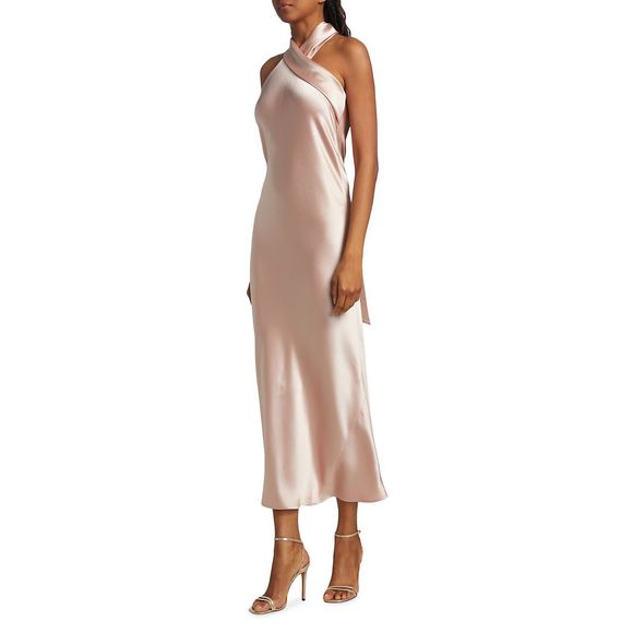 Galvan Pandora Satin Halterneck Midi-Dress - Picture 3 of 13